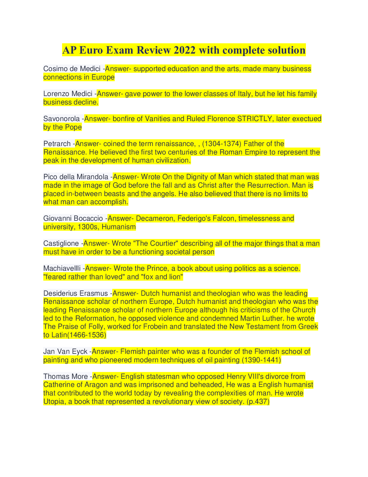 Preview image for AP Euro Exam Review 2022 with complete solution